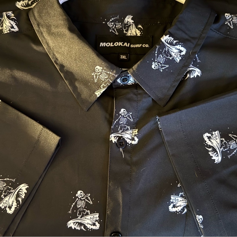 Black Skeleton Surfer Bamboo Style Button Down Men's 3XL Shirt​ - Picture 3 of 7